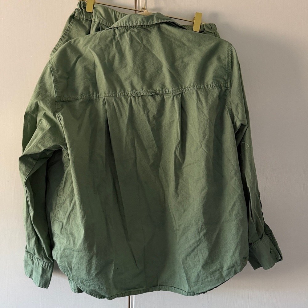 Women's Matching Cotton Poplin Set: High-Rise Poplin Shorts & Shirt, Green, S - Picture 6 of 9